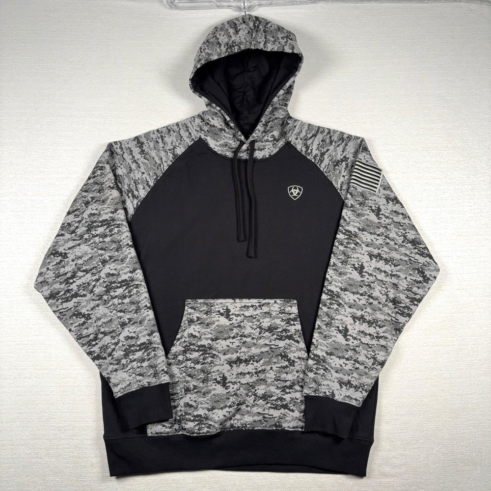 Ariat Patriot Hoodie Mens Size M Black Cotton Poly Long Sleeve Drawstring